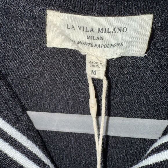 La Vila Milano Black & White Nautical Style Gold Button Top Size Medium NWT - Picture 5 of 8